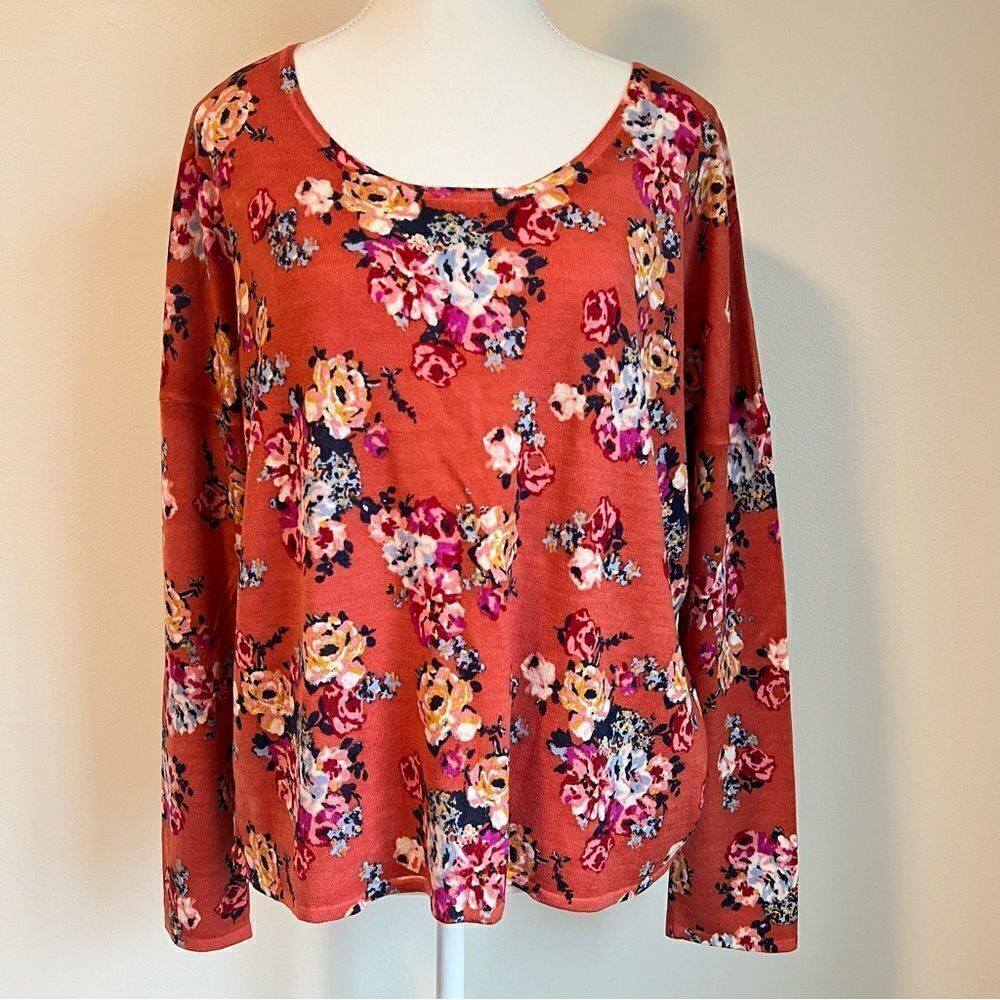 Garnet Hill Merino Wool Floral Knit Blouse Top Sweater Size Large - Picture 2 of 6